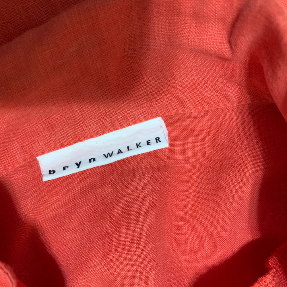 Bryn Walker S 100% Linen OrangeyCoral Button LongSleeve Buttons Beach Lux Casual - Picture 5 of 6